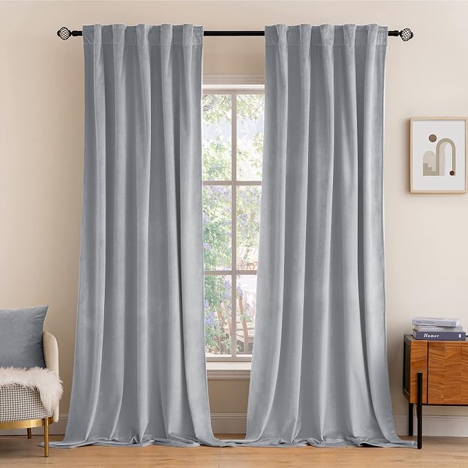 MIULEE Greyish White Velvet Blackout Curtains 52x72 inches 2 Panels | Luxury by MIULEE