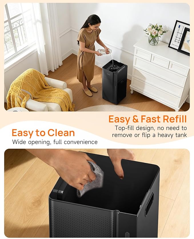 Mifasol Humidifier Large Room, 5.3Gal/20L Warm & Cool Mist Humidifiers for Home 1500 sq ft, Whole House Humidifier, Humidifiers for Bedroom Home Plants Office Large Areas, Black
