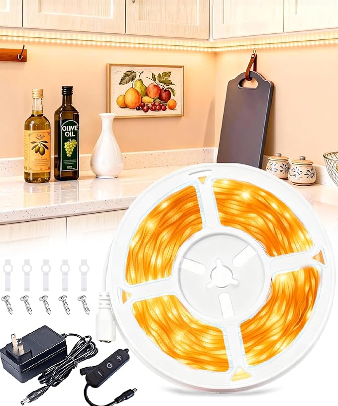 Aalnfe Under Cabinet Lighting 20Ft LED Strip Lights Kit with Dimmer Control for Kitchen, Cabinet, Shelf, Counter 360 LEDs Rope Light Flexible Cuttable Light Strips for DIY
