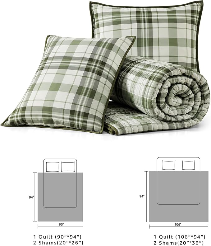 King Quilt-Lightweight Bedspread Plaid Quilt King Size Quilt Bedding Set | - Image 8