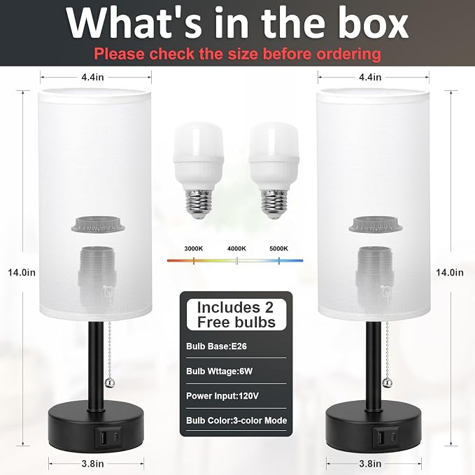 White Bedside Table Lamps Set of 2 - Image 4