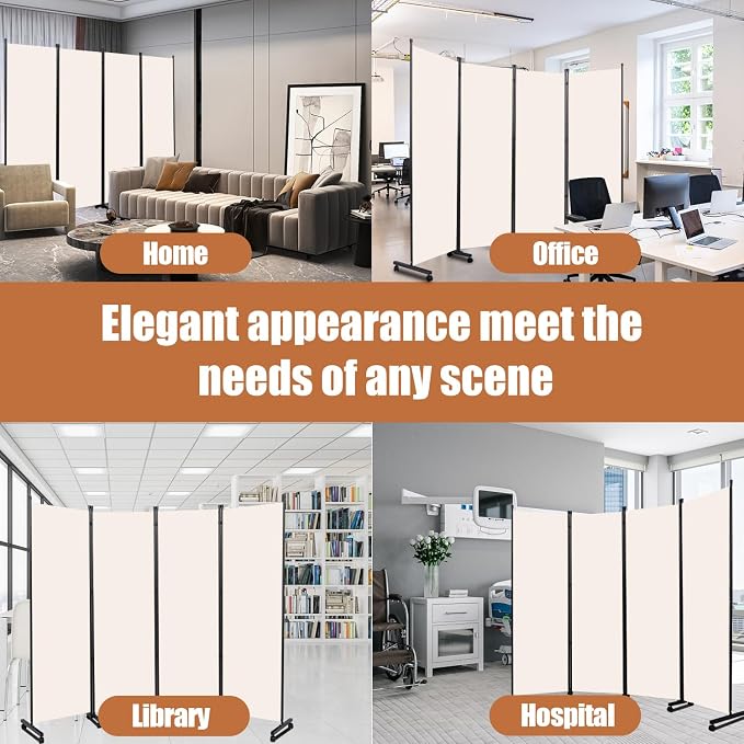 Room Divider 88'' Wide Folding Privacy Screens, 4 Panel Wall Divider w/Wheel | - Image 7