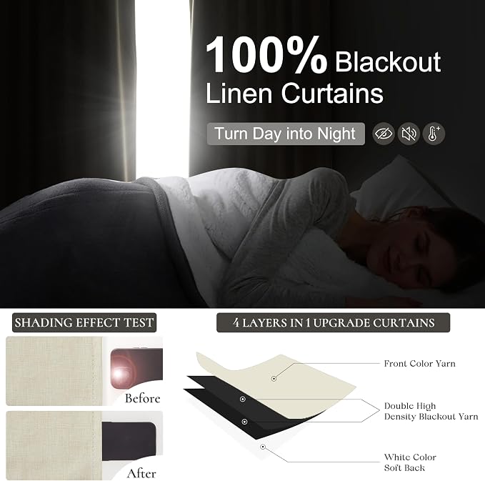90 Inch Warm Cream Linen Blend Curtains - Image 2