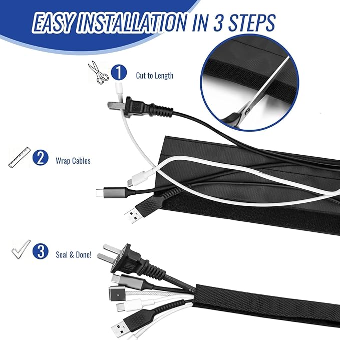 Flauzmann 1.5" - 6.6FT Chew Proof Cord Protector from Pets, Black Heavy Duty Dog & Cat Cable Sleeve Cover - Flexible Split Sleeve for Home, Office, Automotive Wires