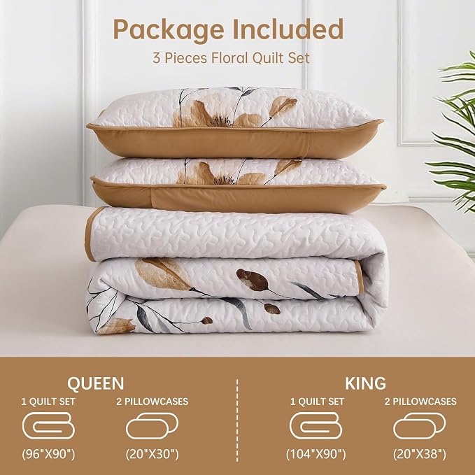 Mybedsoul King Size Quilt Set Brown, Reversible Polyester Coverlet Set - Image 8