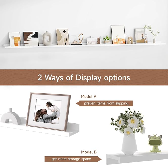 Floating Picture Ledge Shelves for Wall Set of 2, 95 Inches Picture Ledge Shelf - Image 6