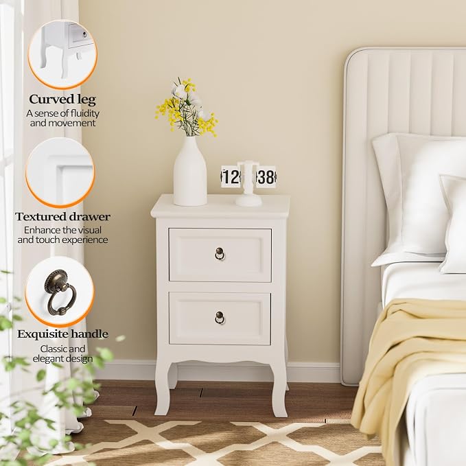 Bonnlo White Nightstand, Tool-Free Setup Night Stand, 2 Drawer Bedside Table - Image 6