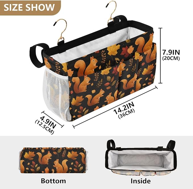 Black Orange Squirrel Leaves Falling Bedside Caddy - Image 4