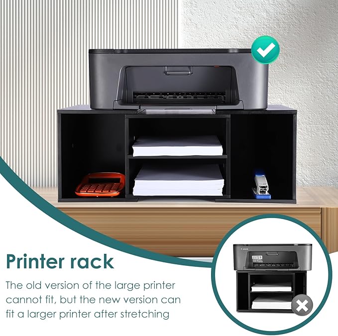 EMERIT Large Printer Stand, Adjustable Printer Table with Storage, 2-Tier Printer Riser Desktop Paper Organizer Shelf for Home Office,23'' x12.3'' x 8.7'' (Black)