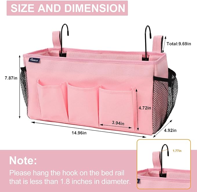 Surblue Bedside Organizer with Hook & Caddy Hanging Storage Bag with Adjustable - Image 6