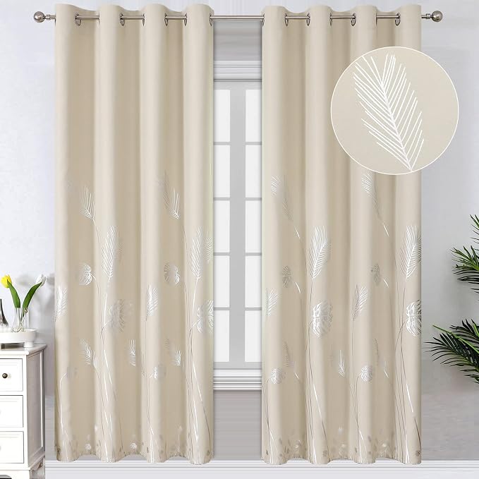 Blackout Window Curtain Panels Thermal Insulated Silver Palm Tree Room by ESTELARTEXTILER