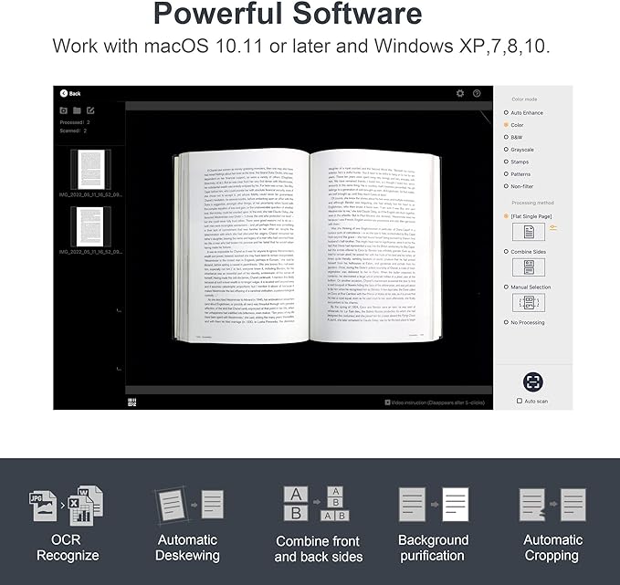 CZUR ET18 Pro Professional Document Scanner, 2nd Gen Auto-Flatten & Deskew Tech, 18MP HD Camera, Capture A3, 186 Languages OCR, Convert to PDF/Searchable PDF/Word/Tiff/Excel, Run On Windows & MacOS