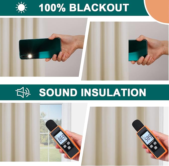 Diraysid 100% Blackout Curtains Light Beige Linen Curtains - Image 3