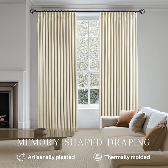 Pinch Pleated Linen Curtains 100% Blackout 102 Inches Long - Image 3
