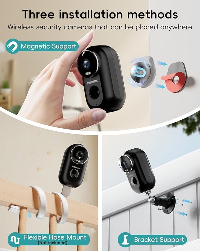 ZUMIMALL 2K Security Cameras Wireless Outdoor, Magnetic Mount, 130° View Outdoor Camera Wireless, 2.4G WiFi Battery Camera Indoor/AI Detection/3MP Color Night Vision/2-Way Talk/Cloud/Alexa/IP66
