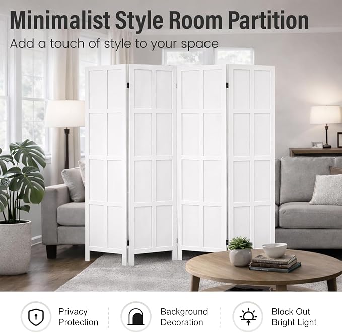 4 Panel Wood Room Divider and Folding Privacy Screen 67″, Freestanding Wall - Image 3
