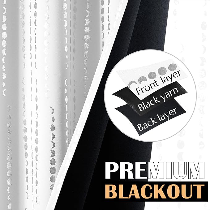 jinchan Boho Blackout Curtains 90 Inches Long Moon Phase Printed Drapes | - Image 4