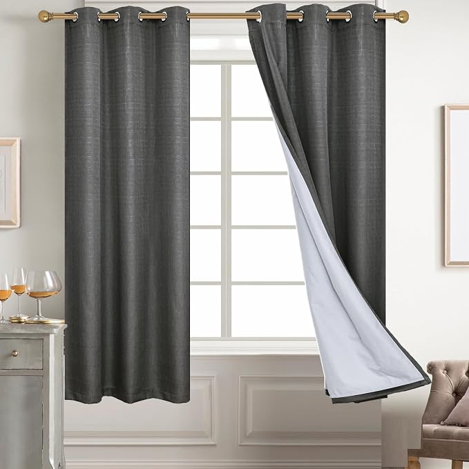 Diraysid 100% Blackout Curtains Dark Gray Linen Curtains - Image 7