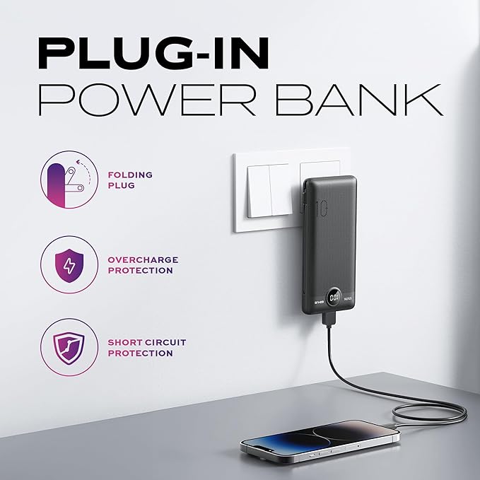 Statik GoHub Slim Portable Charger with Wall Plug, Portable Charger Built in Cables, Universal Charging Station Multiple Devices, 10000mAh Power Bank USB C Portable Phone Charger Battery Pack 1 Pack