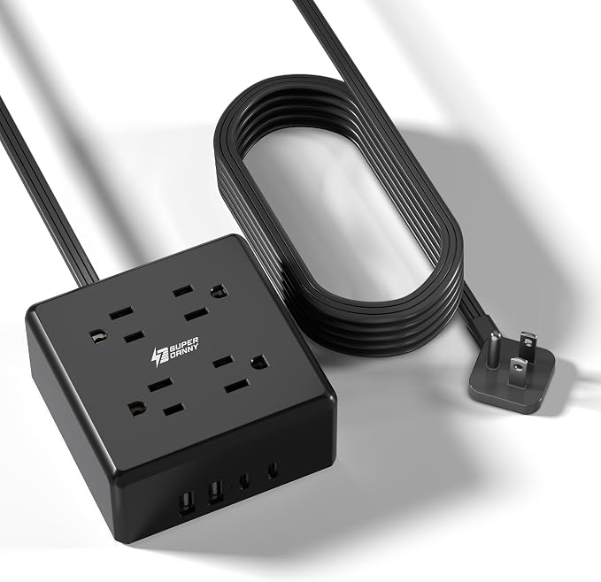 Power Strip, SUPERDANNY 4-Outlet 4-USB Surge Protector, 5 Ft Extension Cord by SUPERDANNY