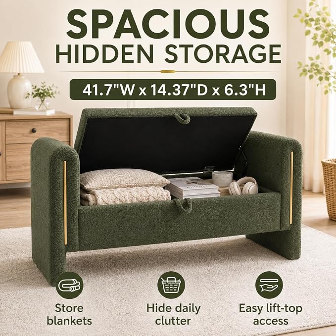 Modern 52" Storage Ottoman Bench, Upholstered End of Bed Storage Bench - Image 7