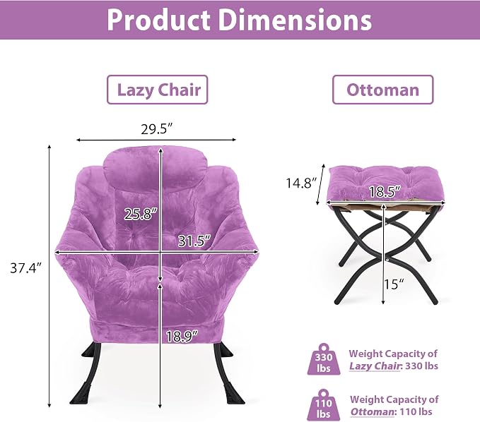 Youtanic Lazy Chair with Folding Ottoman, Accent Chair Plush Upholstered with - Image 3
