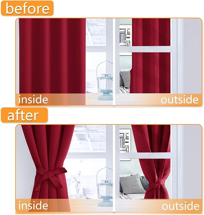 Blackout Curtains for Bedroom, 60 x 63 Inches Length, Christmas Red | Thermal - Image 4