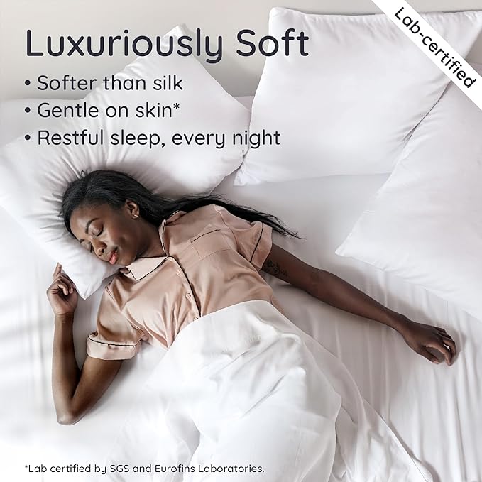 Bambaw White Queen Fitted Sheet with Elastic Corner Straps, 100% Viscose Derived from Bamboo, 16'' Deep Pocket, Queen Size