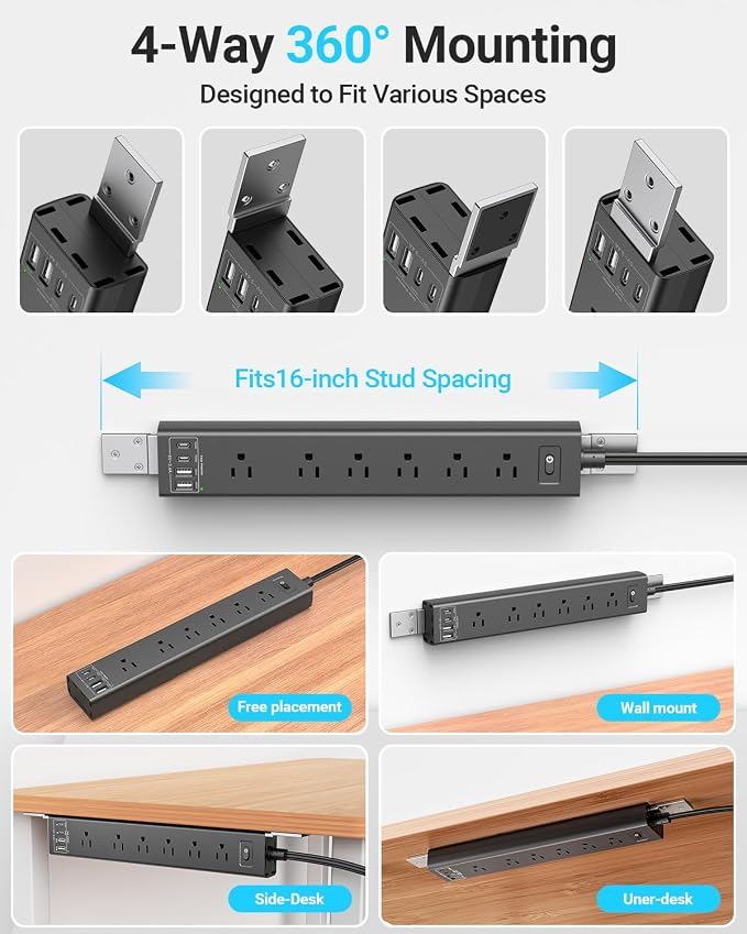 360° Mountable Surge Protector Power Strip - Image 6