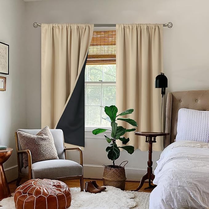 BGment Beige Blackout Curtains for Bedroom 63 Inch Long 2 Panels | Thermal - Image 2