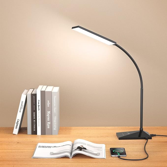 Vansuny LED Desk Lamp with USB Charging Port, Eye-Caring, 5 Color Modes by VANSUNY