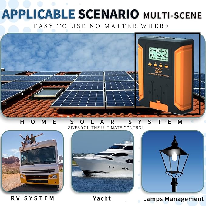 iSunergy 50A 180V MPPT Solar Charge Controller 12V/24V/36V/48V Auto, Heat-Dissipating Metal Housing, Dual Fans, and LCD Display, for LiFePO4, Gel, Lithium, SLD, FLD, and Ternary Battery