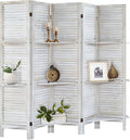 Room Divider with Shelves, 5 Panel Distressed White | Partition Room Dividers by AMBITION+LAND