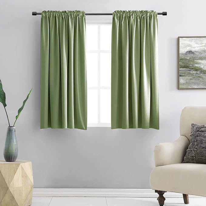 Sage Green 45 Inch Length Short Curtains by DONREN