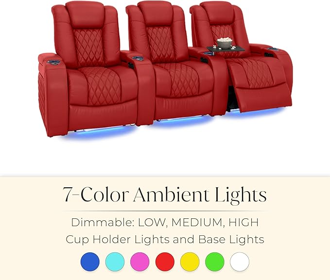 Seatcraft Diamante Zero-Gravity CoolZero Italian Leather Home Theater Seating, Power Headrest, Power Recline, Row of 4 Right Loveseat, Red