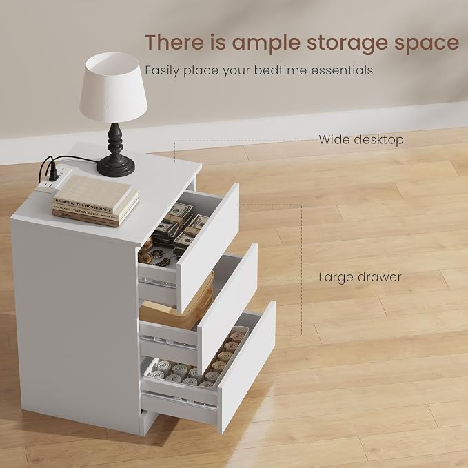 Nightstands Set of 2 with Charging Station and Drawer, Modern End Tables - Image 7