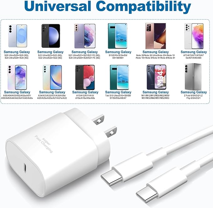 Super Fast Chargers for Samsung S25 Ultra,25W Type C Charger Fast Charging 2Pack USB C Charger Block and 10FT USB to USB C Cable Cord for Samsung Galaxy S25 Ultra/S24/S23/S22/S21 Ultra/S20/Note 20