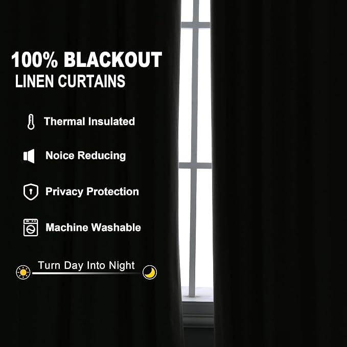 Joywell 100% Blackout Linen Curtains 96 Inch - Image 3