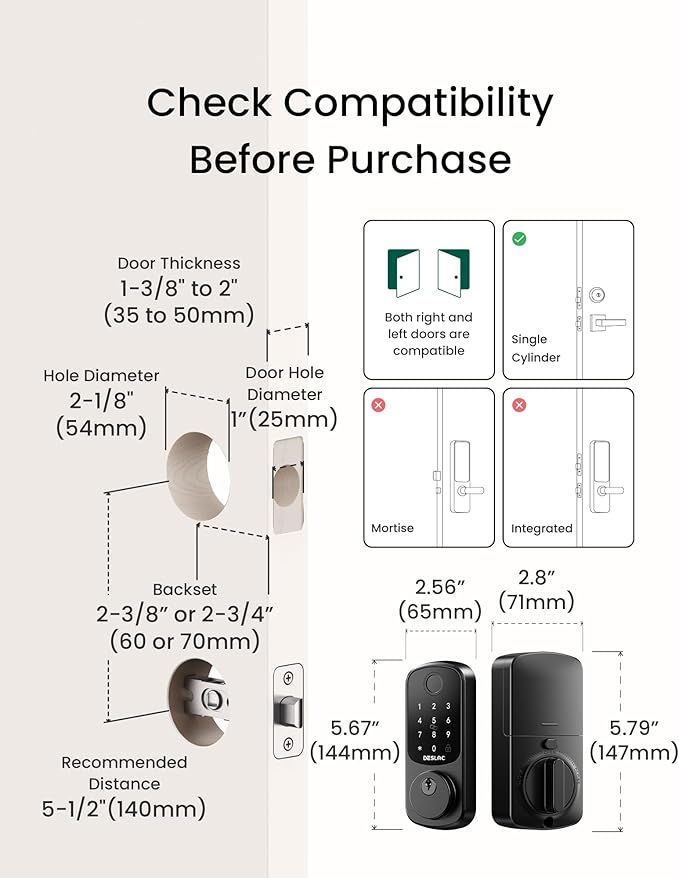 DESLOC Smart Lock B200 WiFi Version, Fingerprint Keyless Entry Door Lock, App Remote Control, Smart Locks for Front Door, WiFi Deadbolt Smart Lock, Emergency Power Port,12 Months Battery, Auto Lock