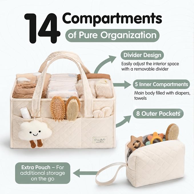 Baby Diaper Caddy Organizer, Baby Basket Shower Gift, Portable Changing Table - Image 2