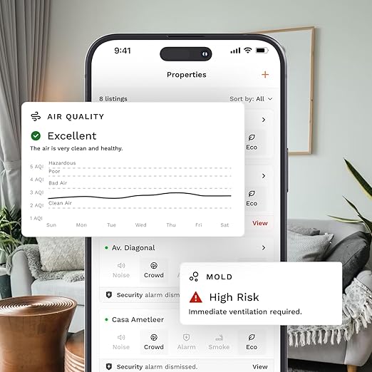 Layla Eco Air Quality Sensor & Air Quality Monitor Indoor – Smart Indoor Air Quality Monitor with PM2.5, VOC, Temperature & Humidity | Air Quality Tester for Home, Office & Rentals