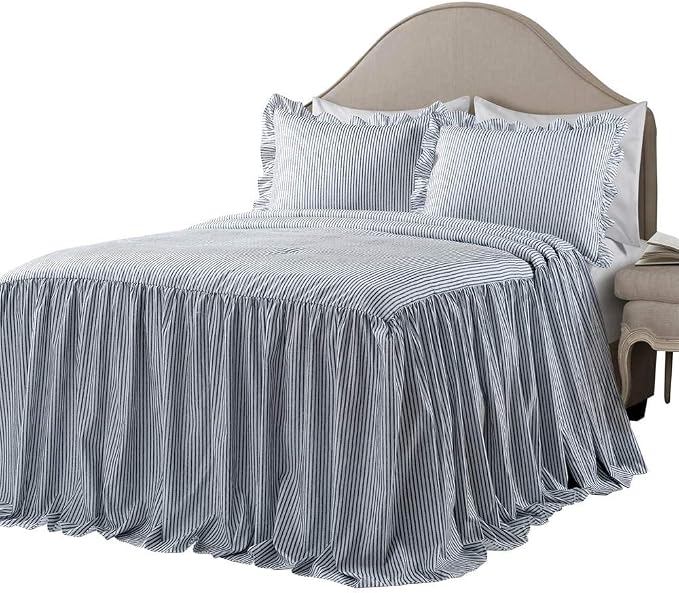 Lush Decor Ticking Stripe Bedspread Full Size 3 Piece Set Navy by LushDecor