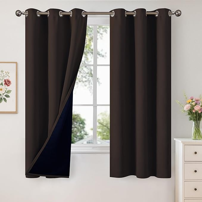 YoungsTex Dark Brown 100% Blackout Curtains 63 Inch Length, Room Darkening by YoungsTex