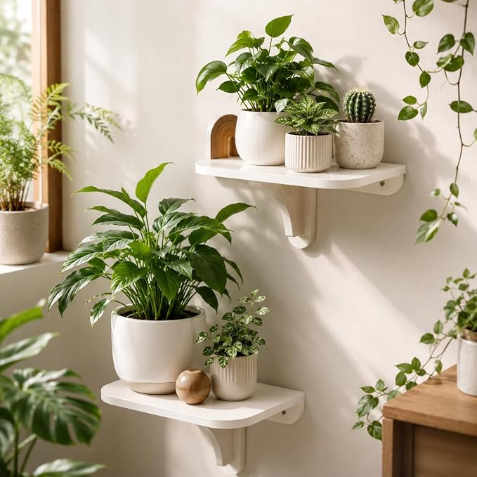 WELLAND 11.8" x 8.25" White Wall Mounted Desk Small Floating Shelves Set of 2 - Image 9