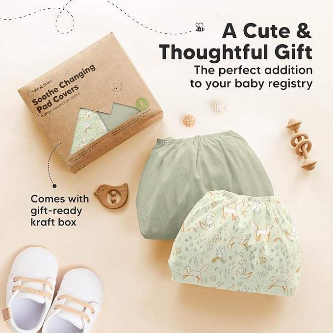 2-Pack Organic Changing Pad Covers for Girl, Boy, Neutral - 100% Cotton Changing Table Pad Cover, Soft Baby Nursery Diaper Changing Pad Sheets, Contour Changing Pads Liners, Change Pad Cover (Foxtrot)