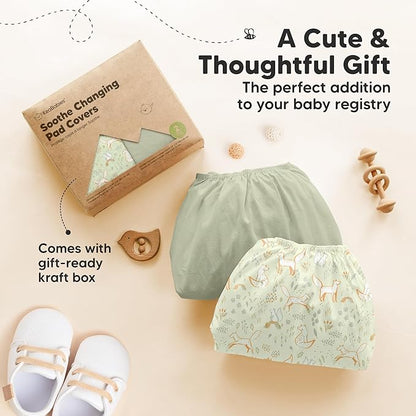 2-Pack Organic Changing Pad Covers for Girl, Boy, Neutral - 100% Cotton Changing Table Pad Cover, Soft Baby Nursery Diaper Changing Pad Sheets, Contour Changing Pads Liners, Change Pad Cover (Foxtrot)