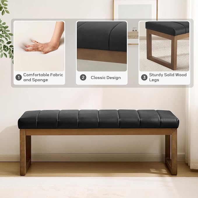 52.7" Bedroom Bench for End of Bed, Faux Leather Entryway Bench | Modern - Image 7