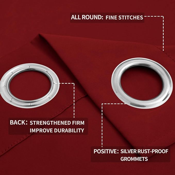 Easy-Going Thermal Grommet Blackout Curtains, 2 Panels 52x46 in | Christmas Red - Image 4