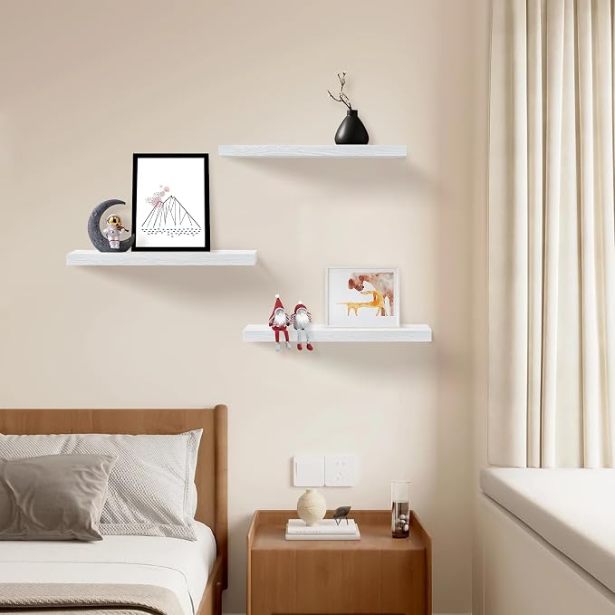 White Floating Shelves for Wall Set of 3, Heavy Duty Support, Large Capacity - Image 5