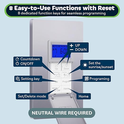 TOPGREENER Digital Astronomic Timer Switch, 7-Day Programmable Sunrise Sunset Timer for Lights, Fans, & Motors, Single-Pole or 3-Way, Neutral Wire Required, UL Listed, TGT01-HN-SV, Silver
